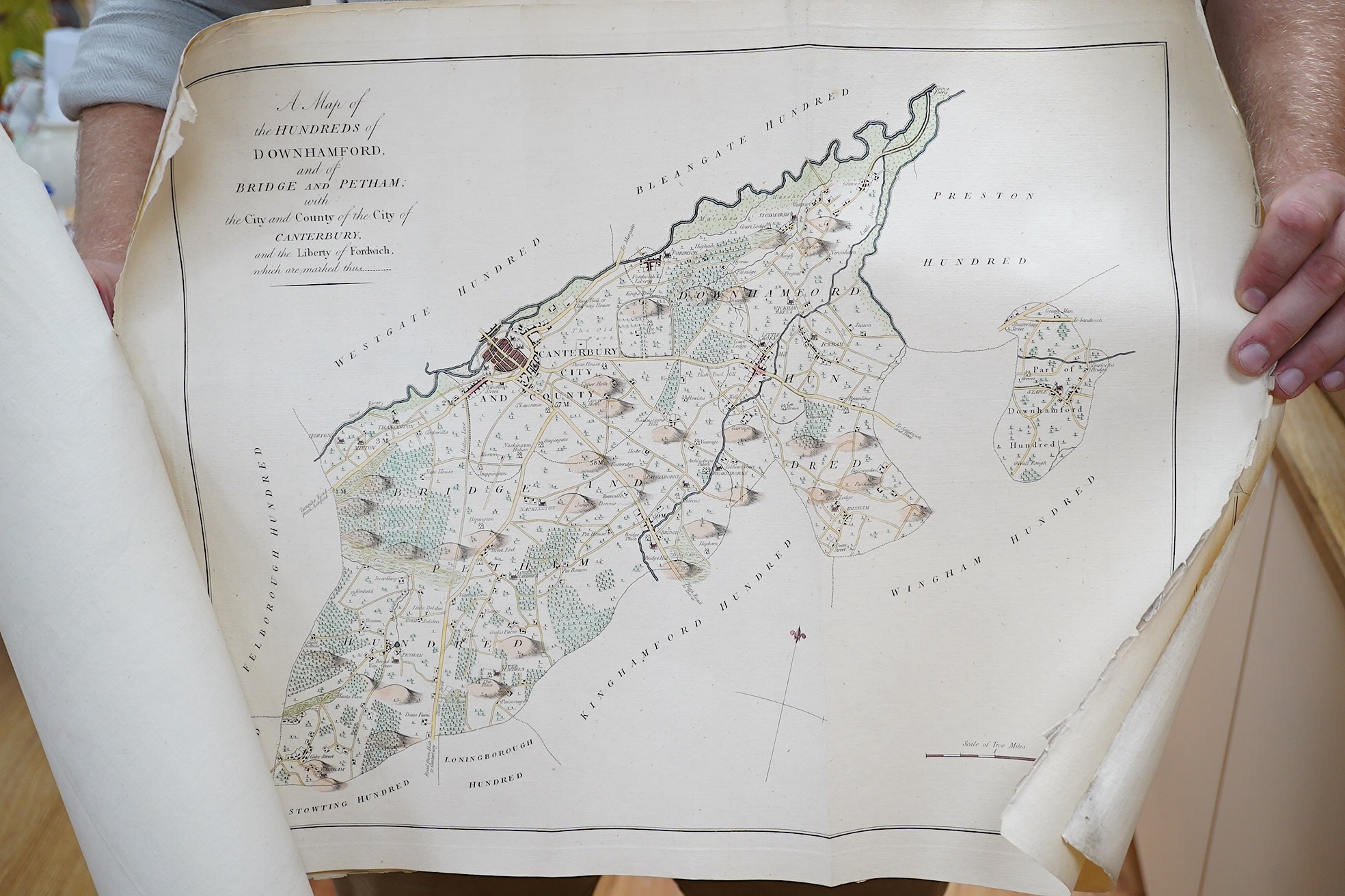 Kent interest: three mid to late 18th century maps of Hundreds of Kent, Downes sculp. Condition - fair to good